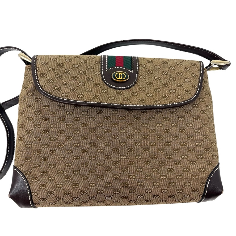 Vintage Gucci Tan and Brown Shoulder Bag GG Logo Canvas Signature Web Stripe - Picture 1 of 12
